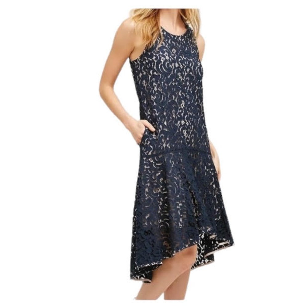 Maeve Anthropologie Medium Vienne Navy Lace Sleeveless High Low Hem Dress NWT